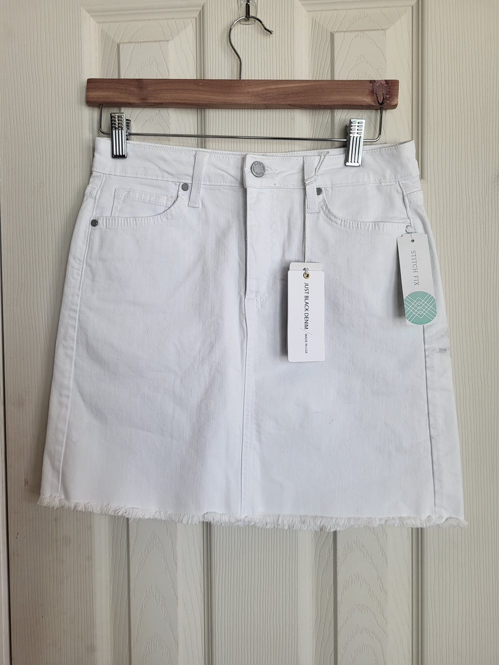White Denim A-Line Skirt with Raw Hem